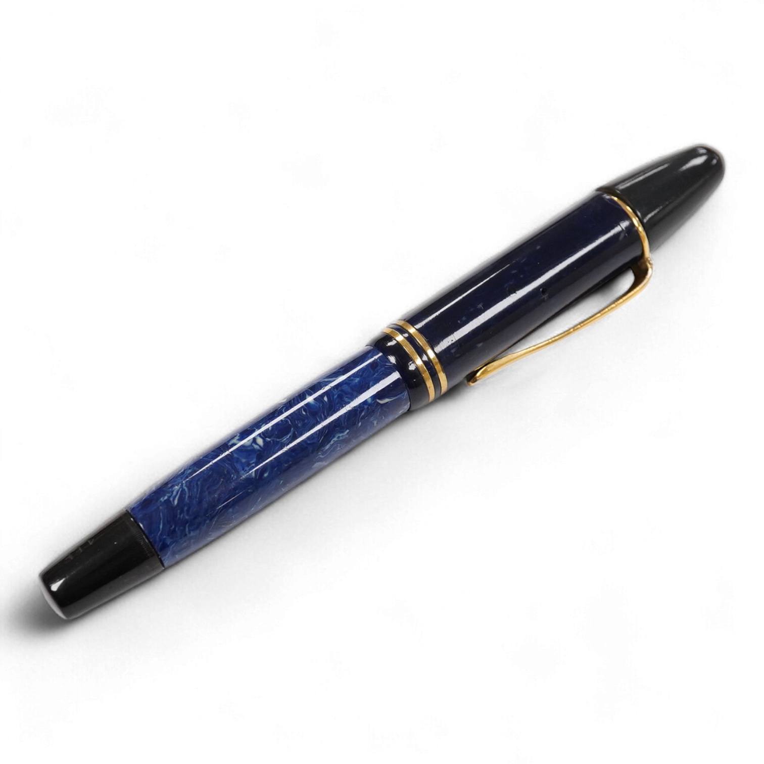 A Montblanc No.1EF high top fountain pen in lapis blue with black top